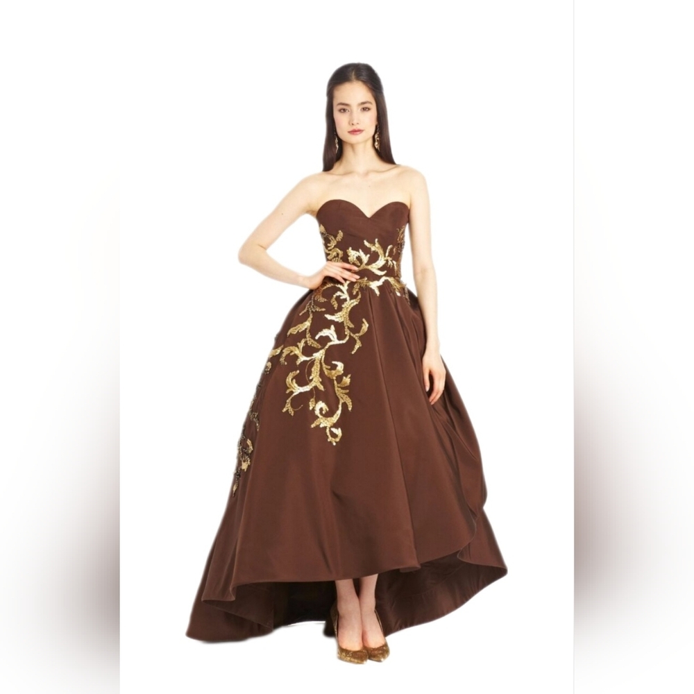 $16,000 OSCAR DE LA RENTA GOLD BEAD EMBROID BROWN SILK RUNWAY GOWN 4 - Picture 9 of 12